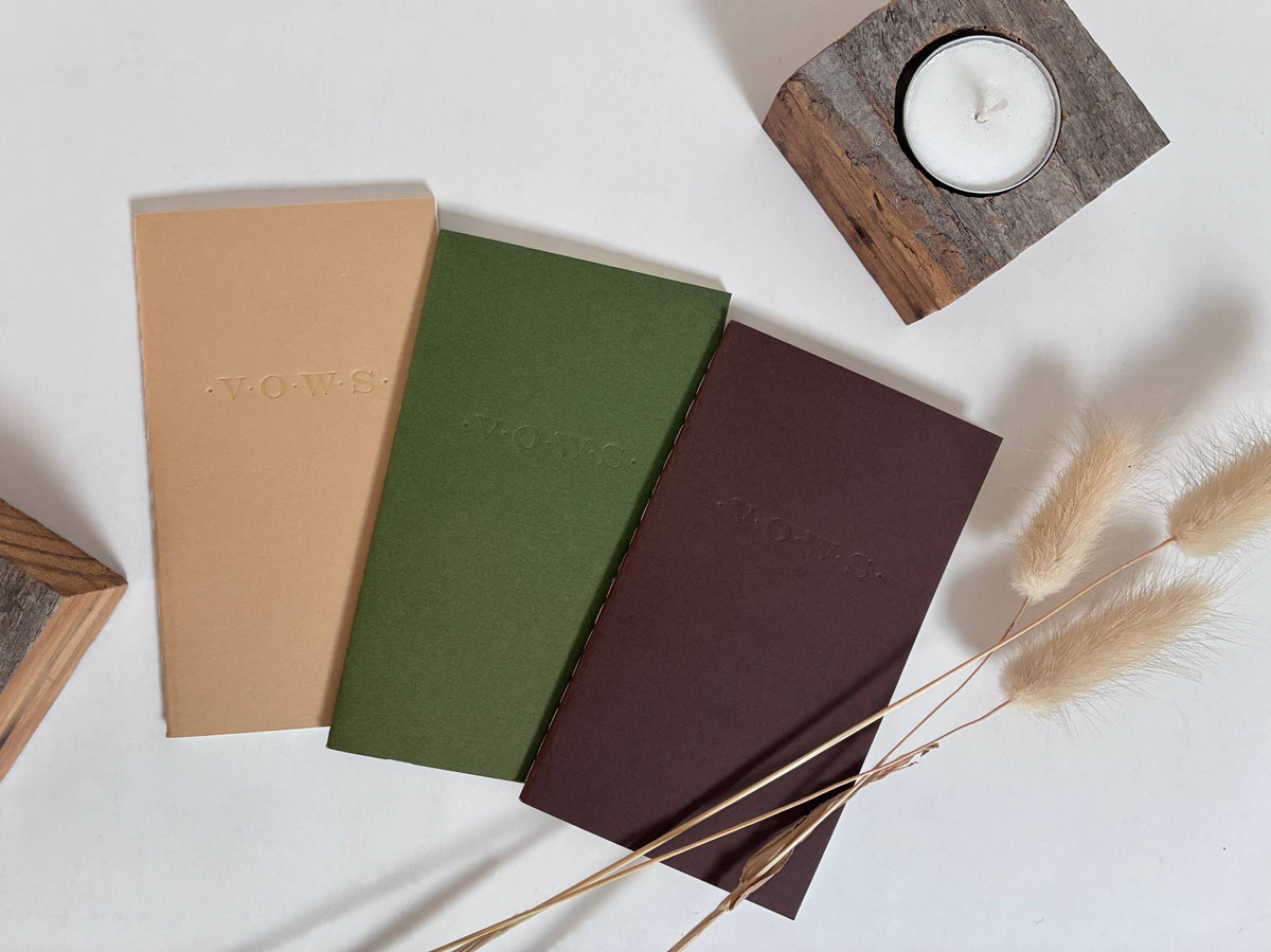Wedding Vows Blind Deboss Mini Saddle Stitch Notebook: Chocolate brown